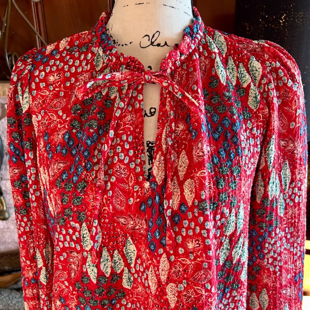 LOFT Vibrant Color, Gauzy, Puckered Peasant Blouse, Long Sleeves, Sz S
